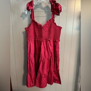 Altard State Tier Burgundy dress with ribbon tie shoulders